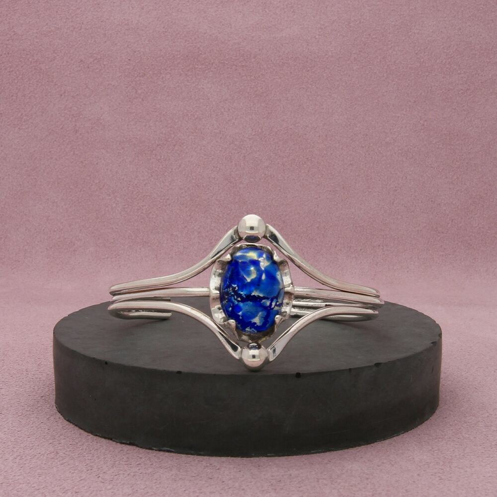 sterling silver vintage blue dichroic glass cuff bracelet size 6.75in